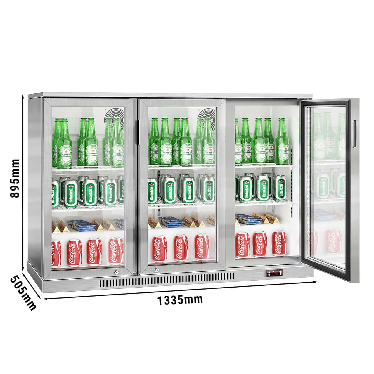 Barkühlschrank - 1330mm - 320 Liter - mit 3 Glasflügeltüren - Edelstahl