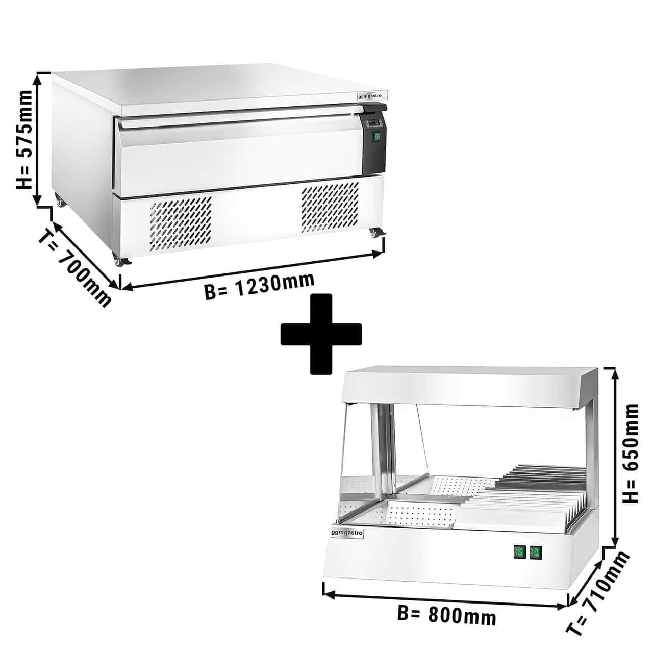 Tiefkühl/Kühl-Unterbau Kombination -22 ~ +8°C - 1230mm - 1 Schublade - inkl. Pommeswärmer