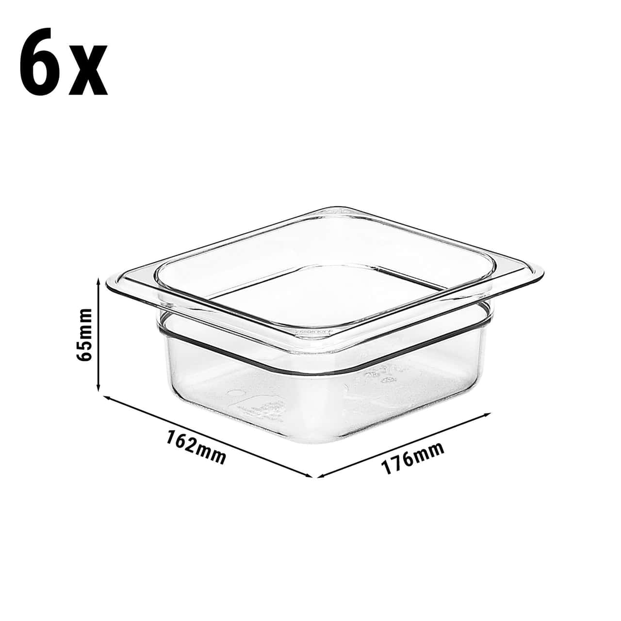 (6 Stück) CAMBRO | CAMWEAR® -  Polycarbonat GN-Behälter 1/6 - Clear - Tiefe 65 mm