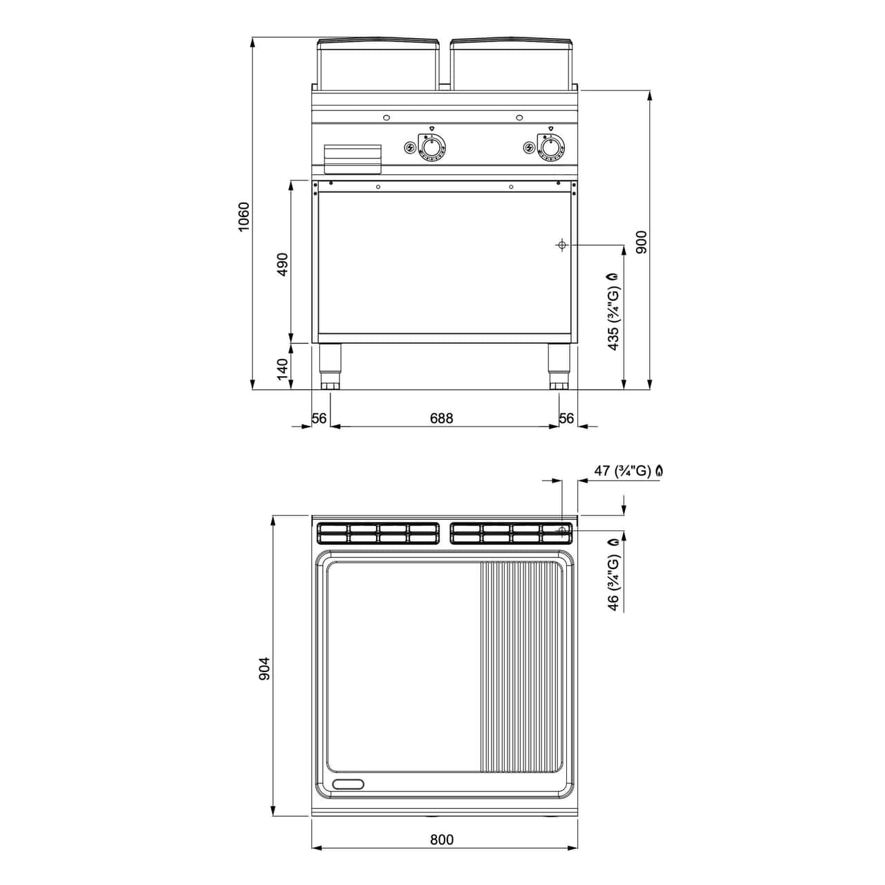 Plynová grilovací deska - 20 kW - hladká & drážkovaná