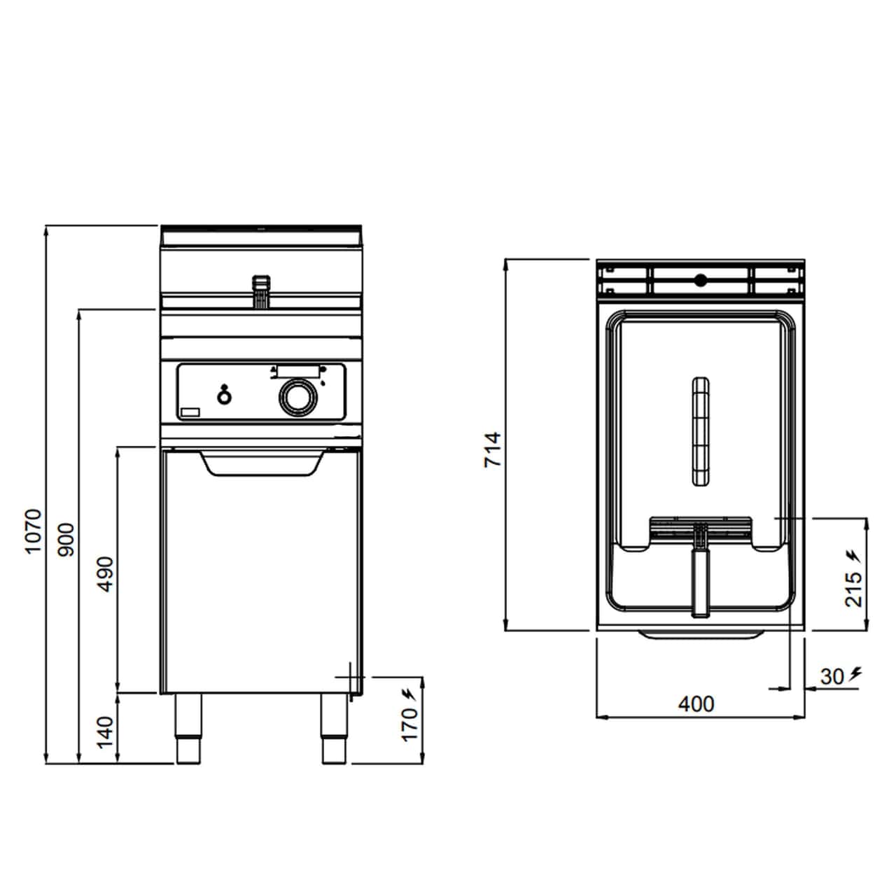 Elektro Fritteuse - 18 Liter - 13,5 kW - Elektronische Steuerung