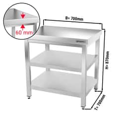 Edelstahl Arbeitstisch PREMIUM - 700x700mm - mit Grundboden & Zwischenboden