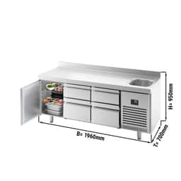 Refrigerated counter Premium PLUS- 1960x700mm - with 1 sink, 1 door, 4 drawers & backsplash