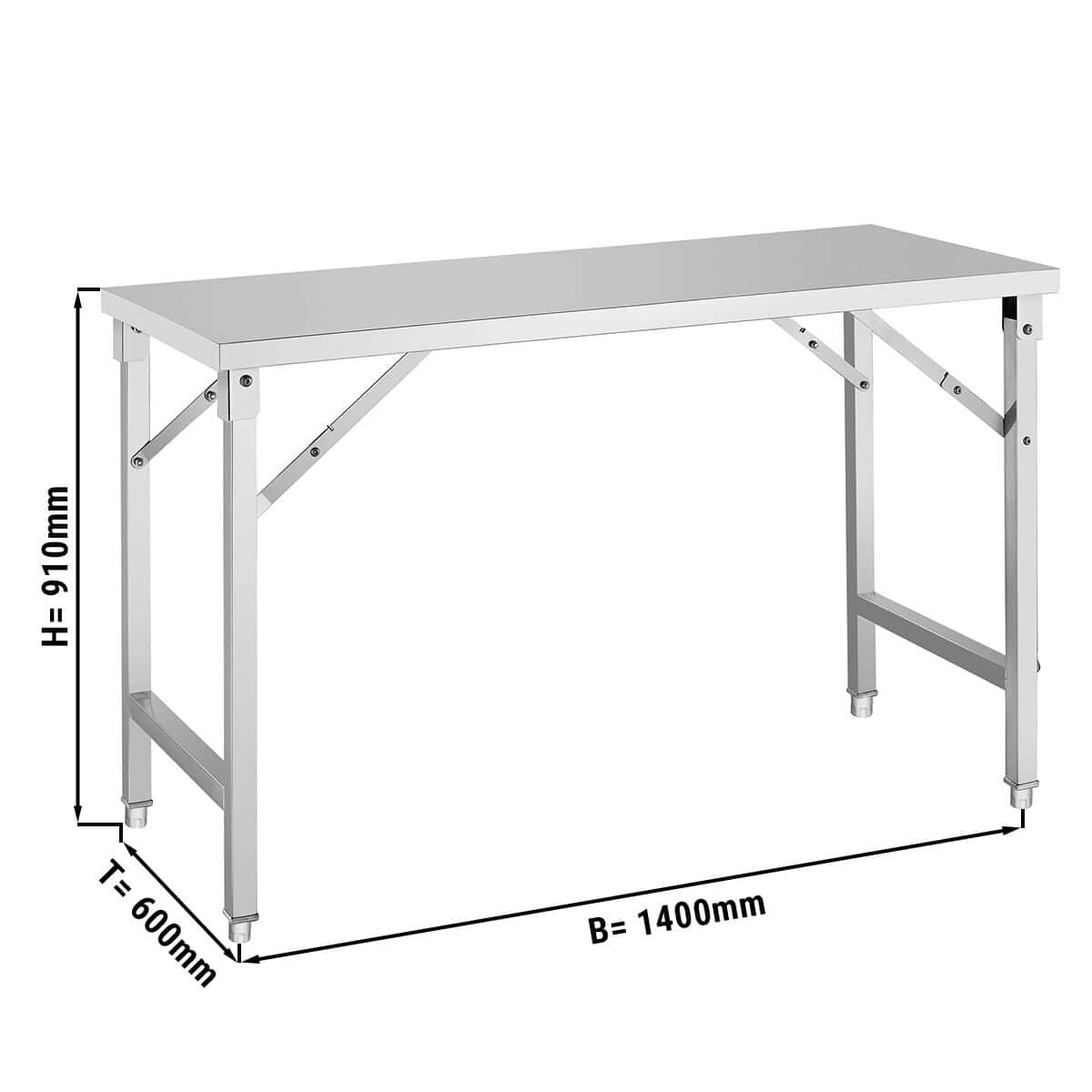 Stainless steel work table - foldable - 1400x600mm