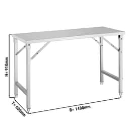 Stainless steel work table - foldable - 1400x600mm