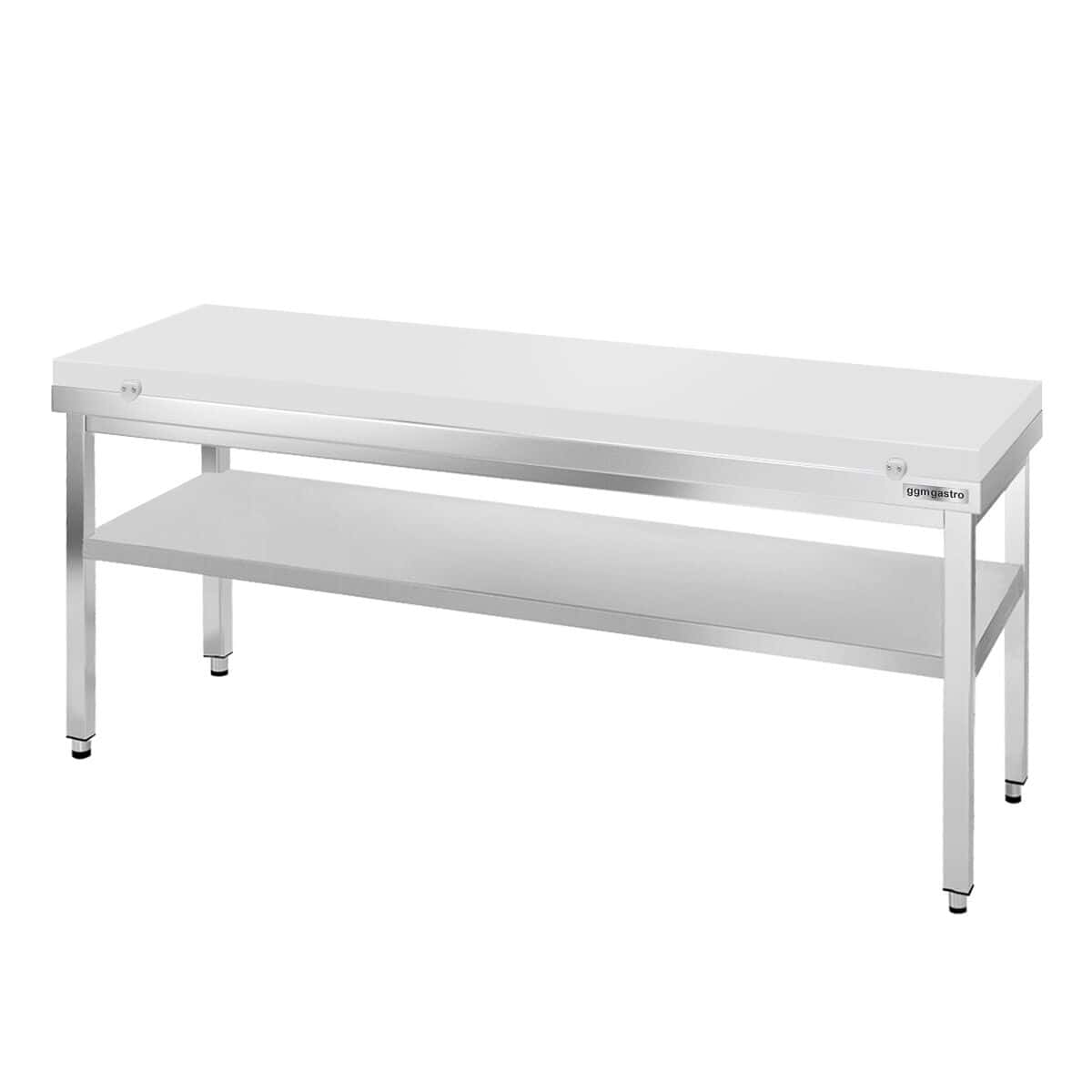 Edelstahl Arbeitstisch PREMIUM - 2000x800mm - mit Grundboden ohne Aufkantung inkl. Schneideplatte