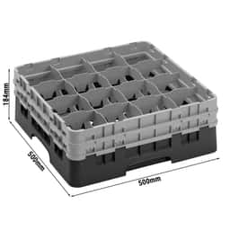 CAMBRO | CAMRACK® - Koš na sklo 1/1 se 2 nástavci - 500x500mm - 16 přihrádek - černý