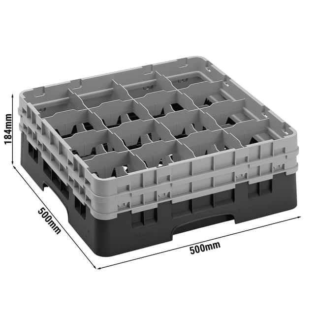 CAMBRO | CAMRACK® - Gläserspülkorb 1/1 - 16 Fächer - mit 2 Extender - 500x500mm - Schwarz