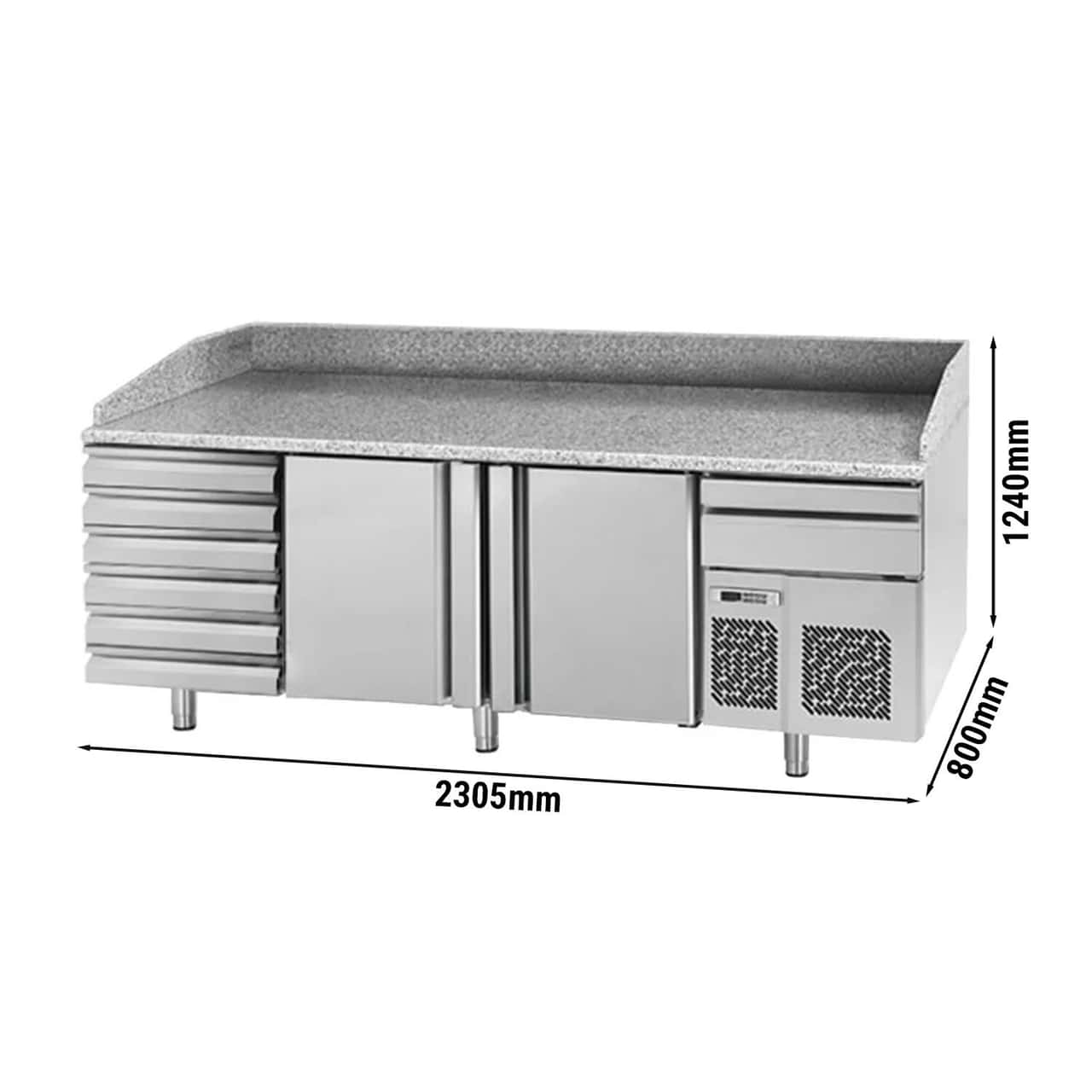 Chladicí stůl na pizzu (EN) - se 2 dveřmi a 6 neutrálními šuplíky