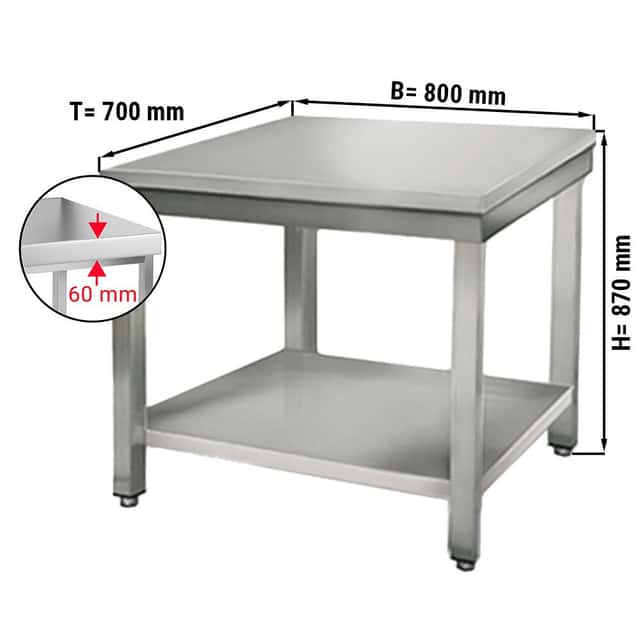 Edelstahl Arbeitstisch ECO - 800x700mm - mit Grundboden ohne Aufkantung