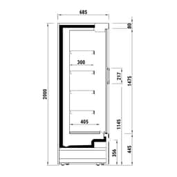 Přístěnný chladicí regál - 1,88 x 0,69 m - se 4 policemi - nerezová ocel 700 hluboký