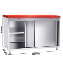 Stainless steel work cabinet PREMIUM - 1600x600mm - with sliding door without backsplash incl. cutting plate