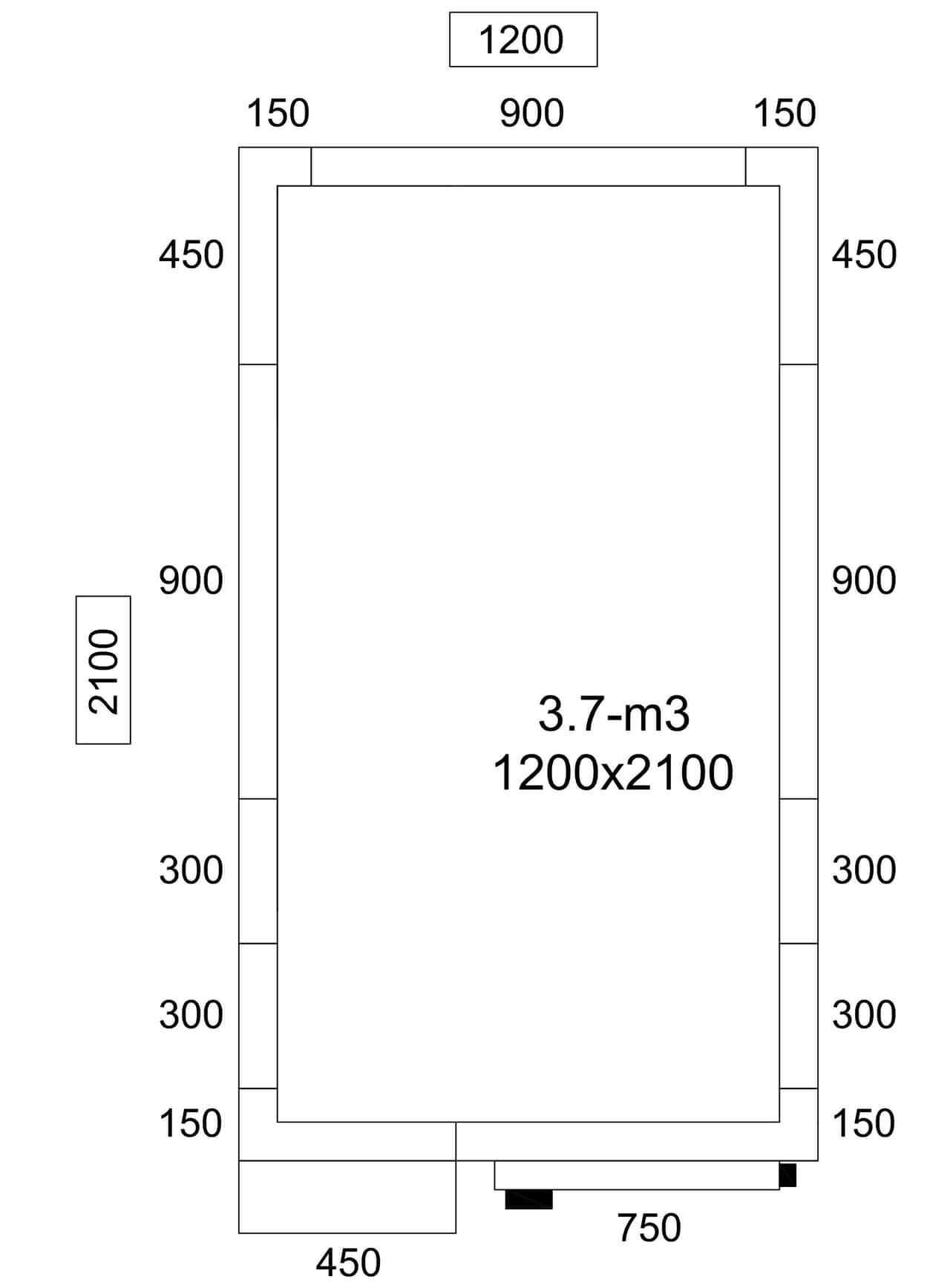 Edelstahl Kühlzelle - 1200x2100mm - 3,7m³