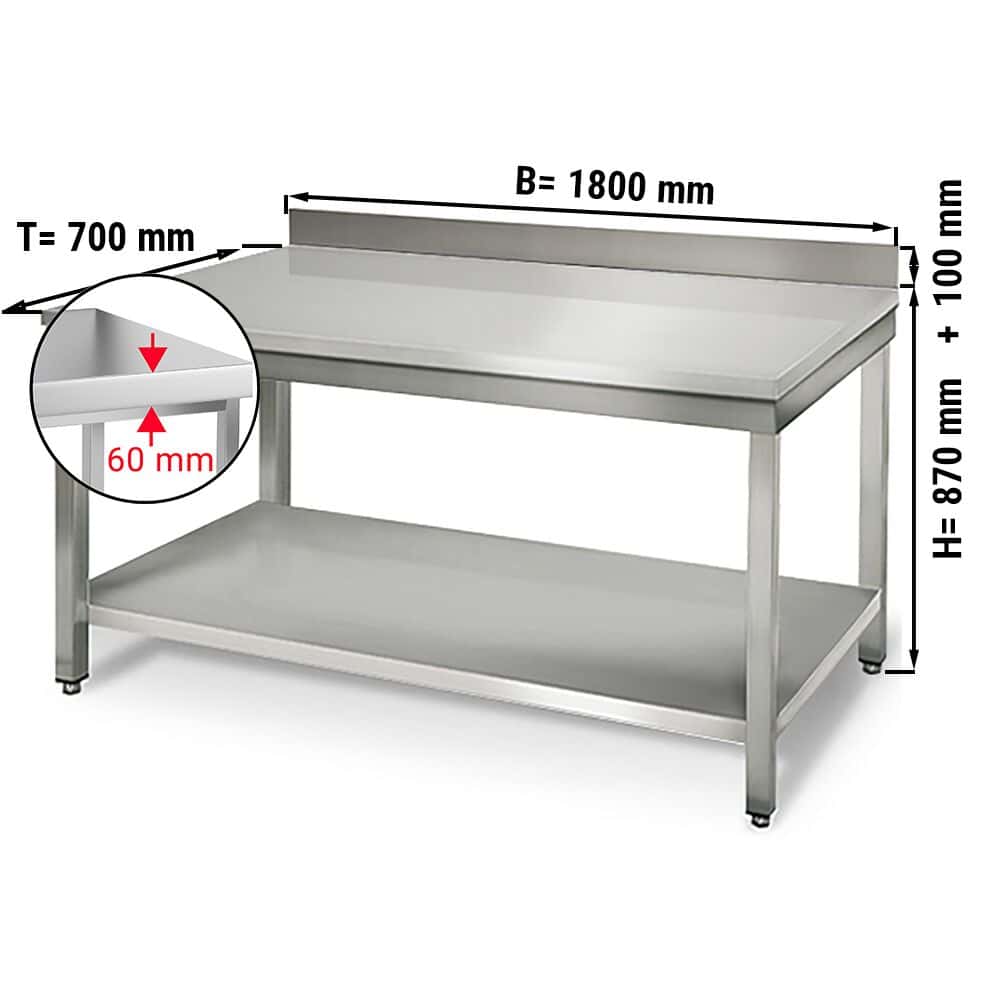 Edelstahl Arbeitstisch ECO - 1800x700mm - mit Grundboden & Aufkantung