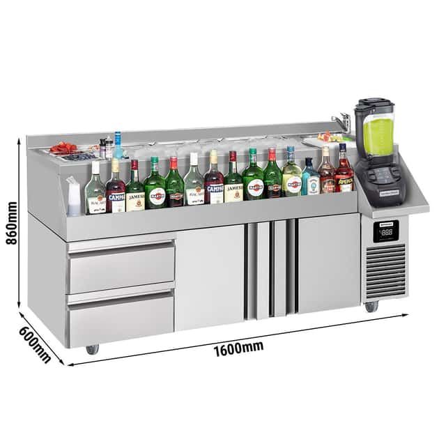 Bar- & Getränkekühltisch - 1600x600mm - 235 Liter - mit 2 Türen, 2 Schubladen & Ablagen