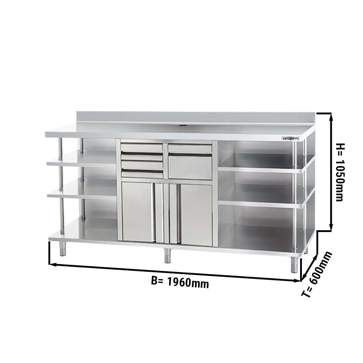 Arbeitsschrank - für Kaffeemaschine - 1960x600mm - mit Ausklopfer, 2 Schubladen, 2 Türen & Aufkantung