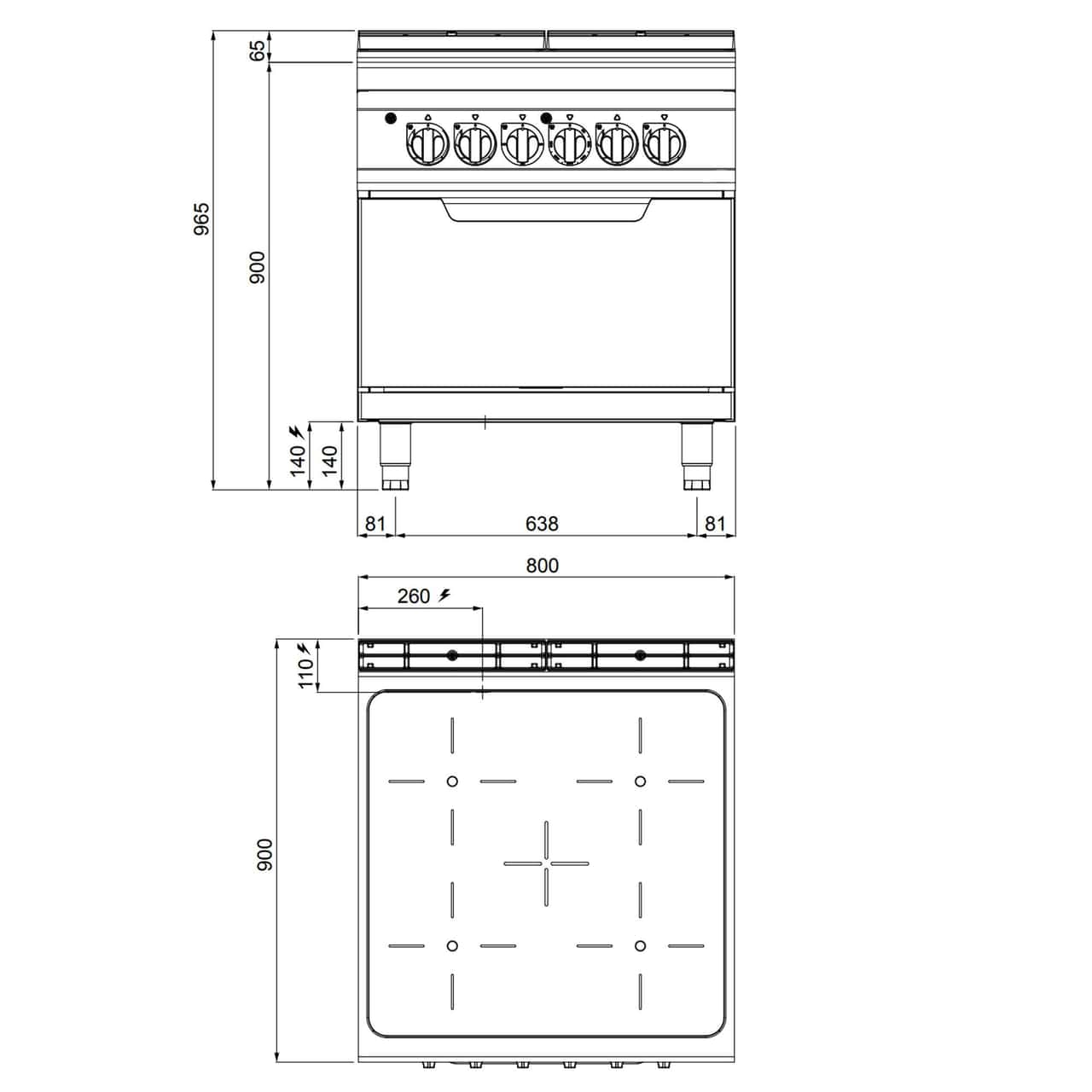 Infrarotherd - 16 kW - 4 Kochfelder - inkl. Elektroofen Statisch - 7,5 kW