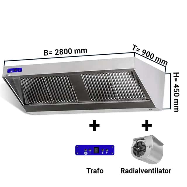 Wandhaube - 2800mm - mit Motor, Regler, Filter & Lampe