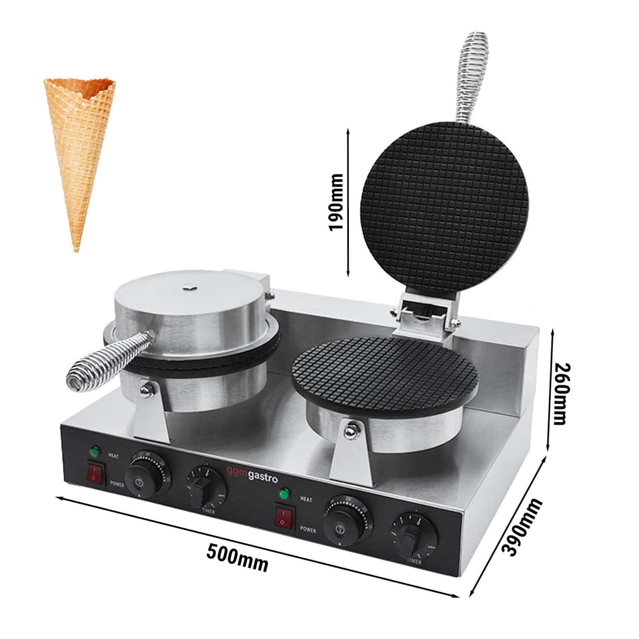 Waffeleisen - Doppelt - 2,6kW - für Eishörnchen - Ø 190mm