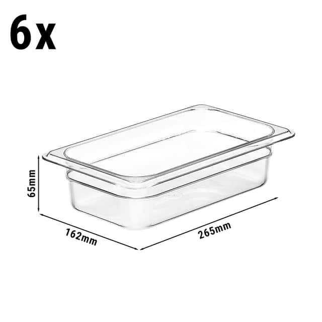 (6 Stück) CAMBRO | CAMWEAR® -  Polycarbonat GN-Behälter 1/4 - Clear - Tiefe 65 mm