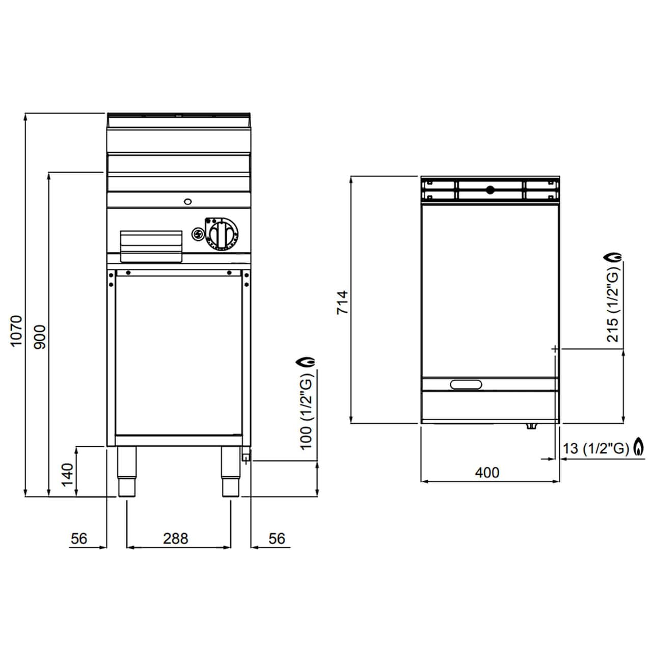 Gas Bratplatte - 6,9 kW - Glatt - mit glänzendem Finish