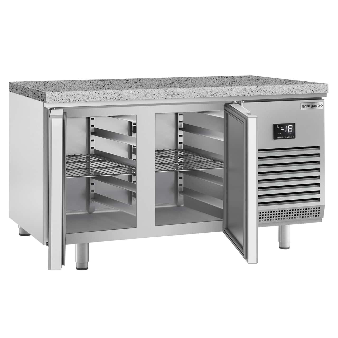 Bäckereitiefkühltisch Premium PLUS - 1618x800mm - mit 2 Türen & Granitarbeitsplatte