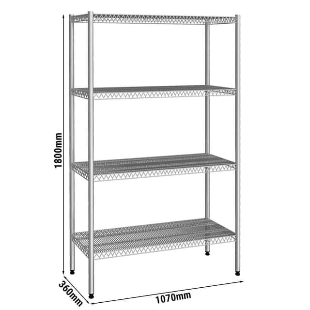 Edelstahlregal - 1070x360mm - mit 4 Drahtböden (FEST)