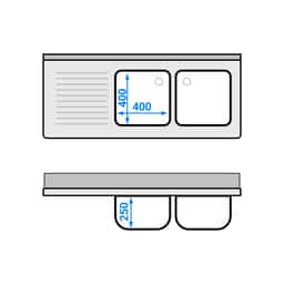 Spülschrank - 1400x600mm - mit 3 Schubladen & 2 Becken rechts