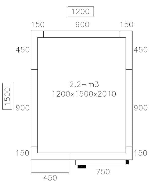 Tiefkühlzelle - 1200x1500mm - 2,2m³ - inkl. Tiefkühlaggregat & Lamellen