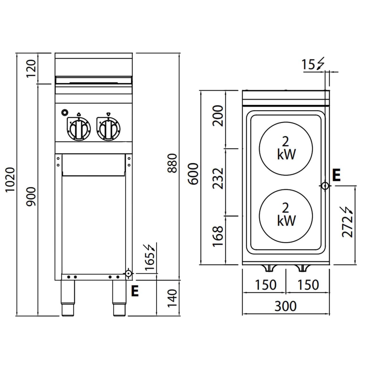 Elektroherd - 4 kW - 2 Platten Rund