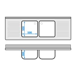 Spültisch ECO - 2000x700mm - mit Grundboden & 2 Becken mittig