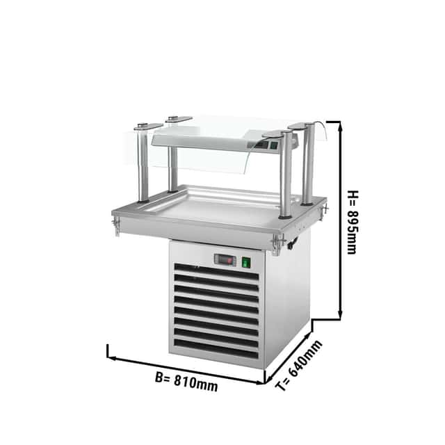 Einbau Kühlplatte - 0,8m - +2 ~ +8 °C - 2x GN 1/1 - mit Glas-Hustenschutz