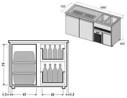 Biertheke Premium PLUS - 1950x700mm - 1 Glastür & 2 Schubladen