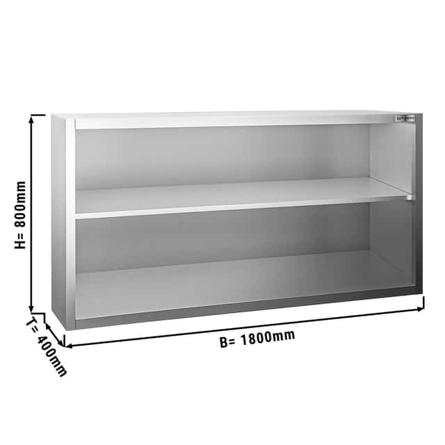 Edelstahl Wandhängeschrank PREMIUM - 1800x400mm - ohne Schiebetür - 800mm hoch