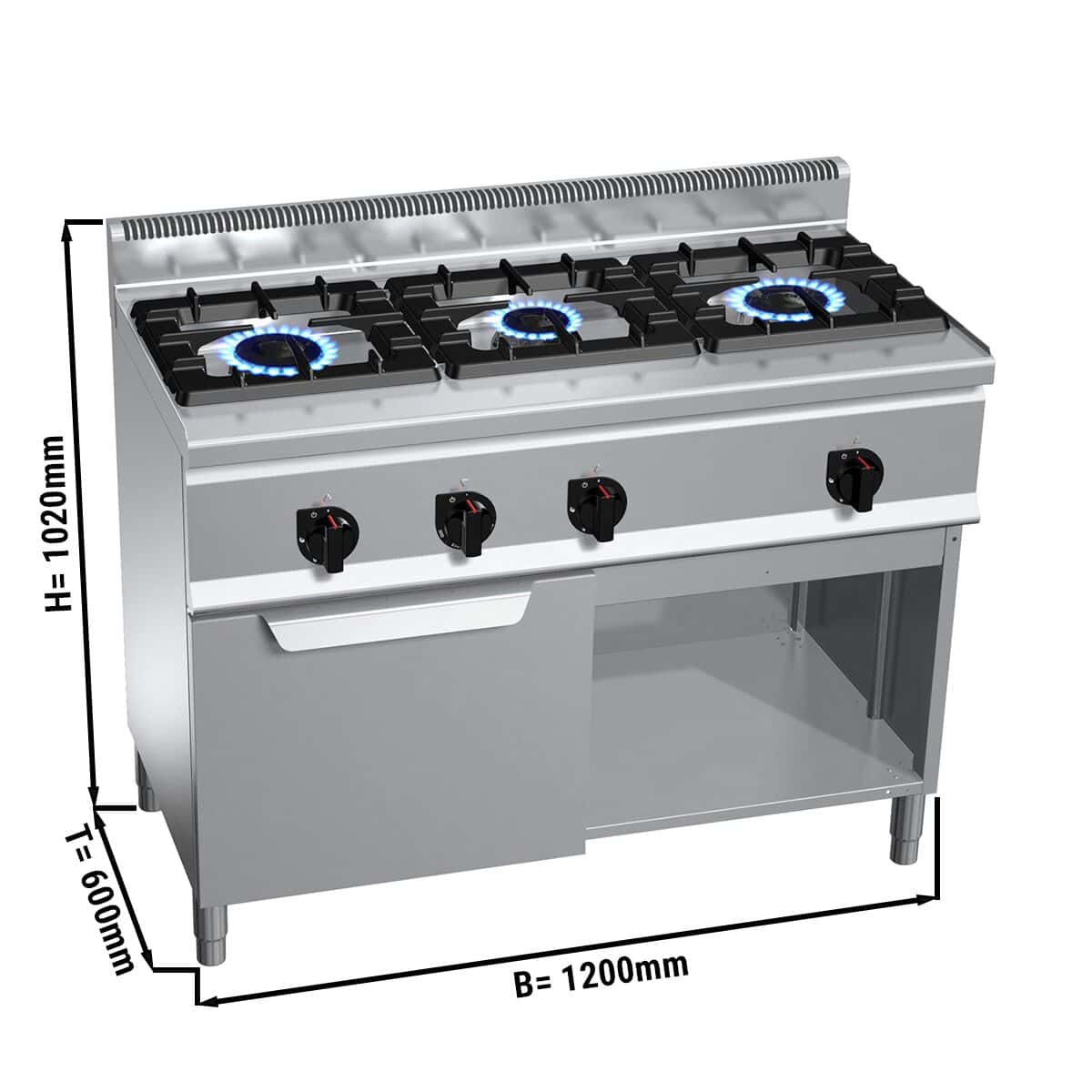 Plynový sporák se3 hořáky (34,5 kW) vč. plynové trouby statické (3,5 kW)