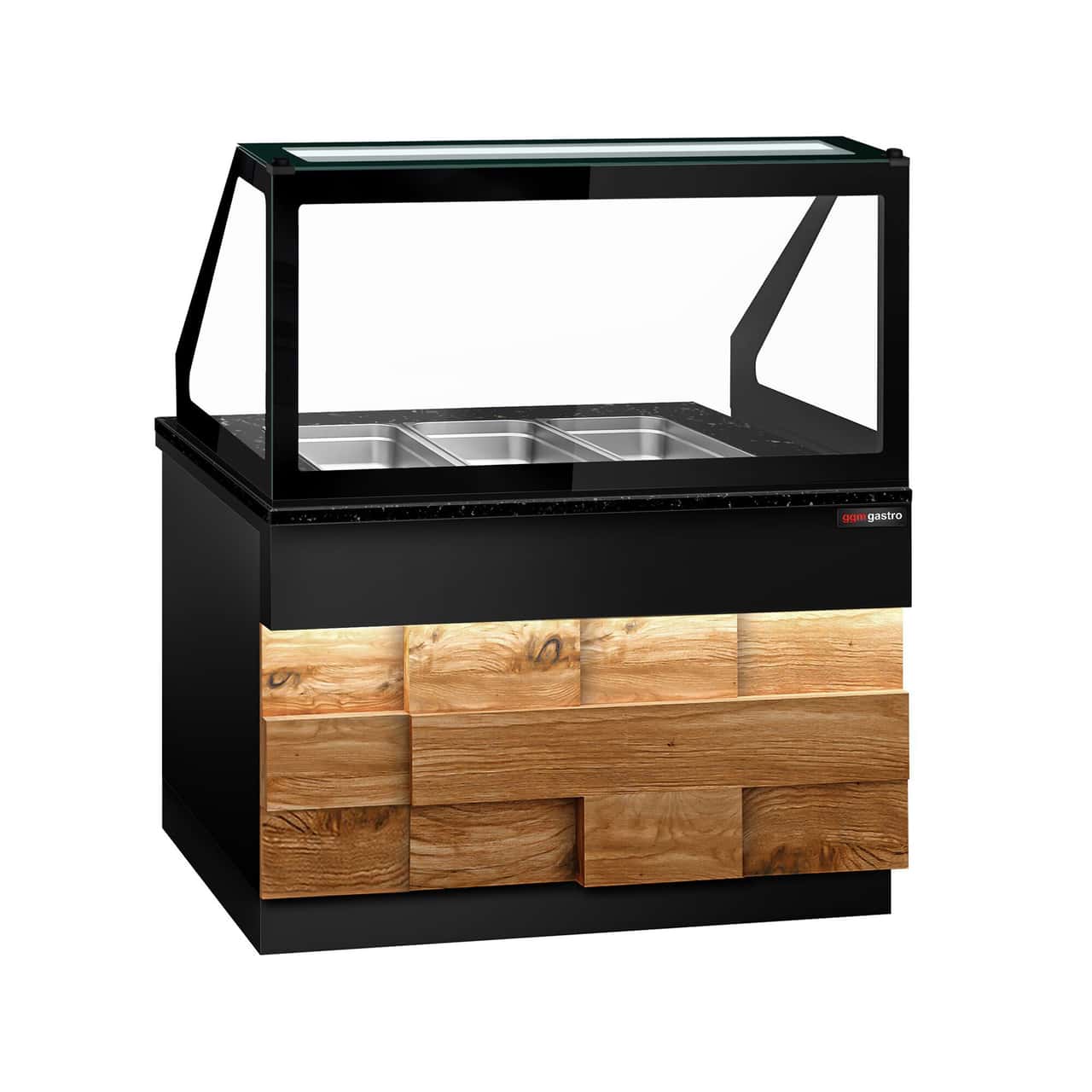 Saladette TORONTO - 1250mm - Holzfront - 2 Türen - für 3x GN 1/1t - schwarze Granit-Arbeitsplatte