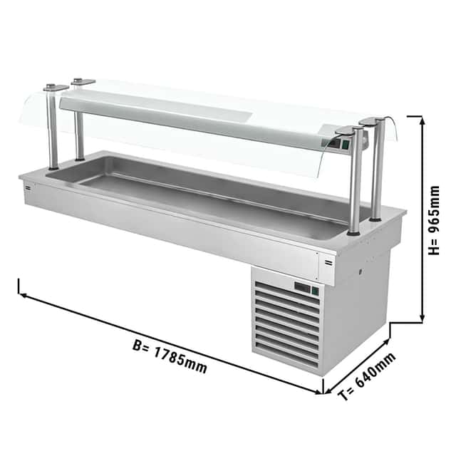 Einbau Kühlwanne - 1,8m - +2 ~ +8 °C - 5x GN 1/1 - mit Glas-Hustenschutz