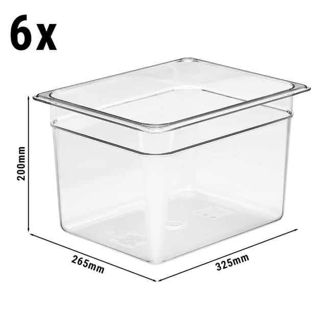 (6 Stück) CAMBRO | CAMWEAR® -  Polycarbonat GN-Behälter 1/2 - Clear - Tiefe 200 mm