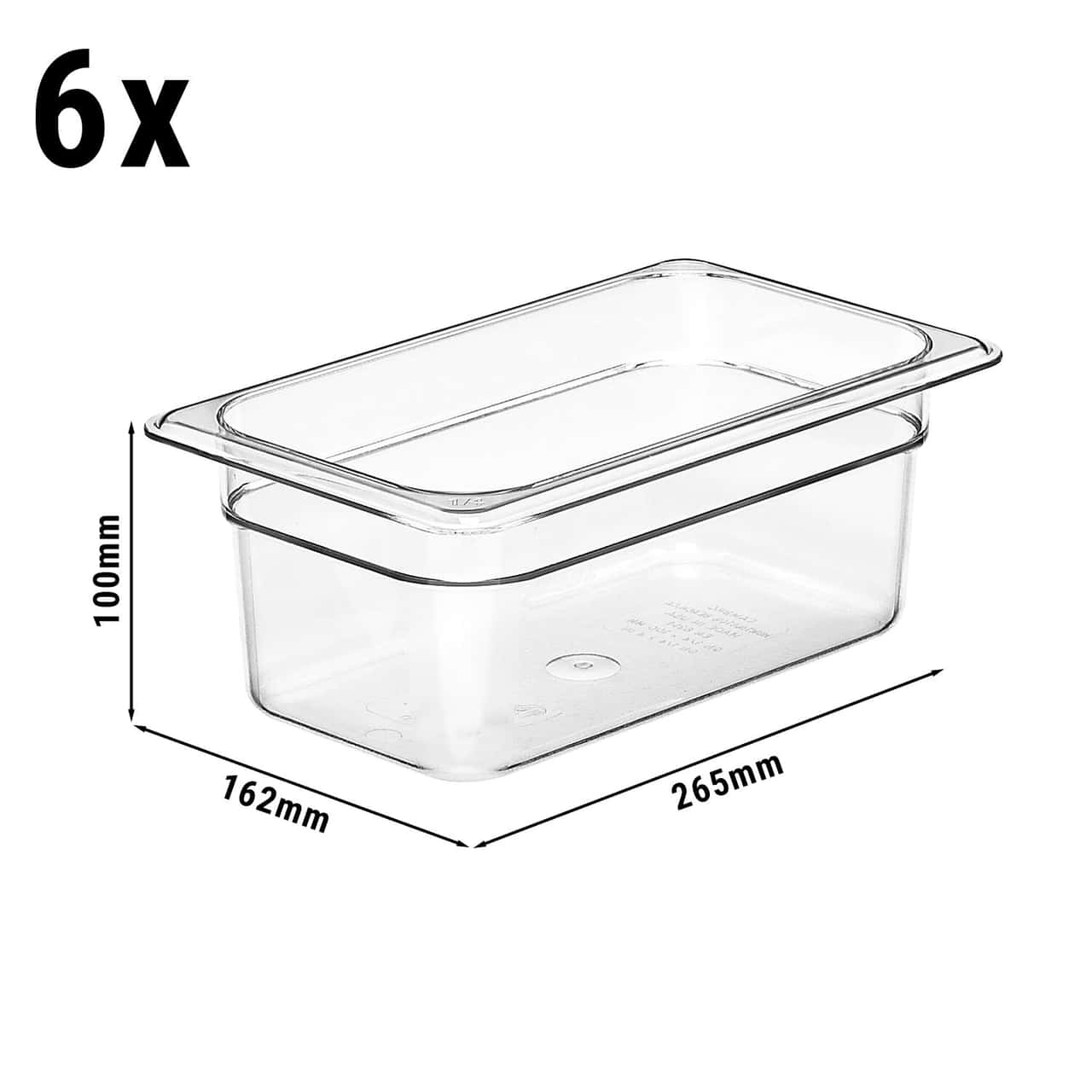 (6 Stück) CAMBRO | CAMWEAR® -  Polycarbonat GN-Behälter 1/4 - Clear - Tiefe 100 mm