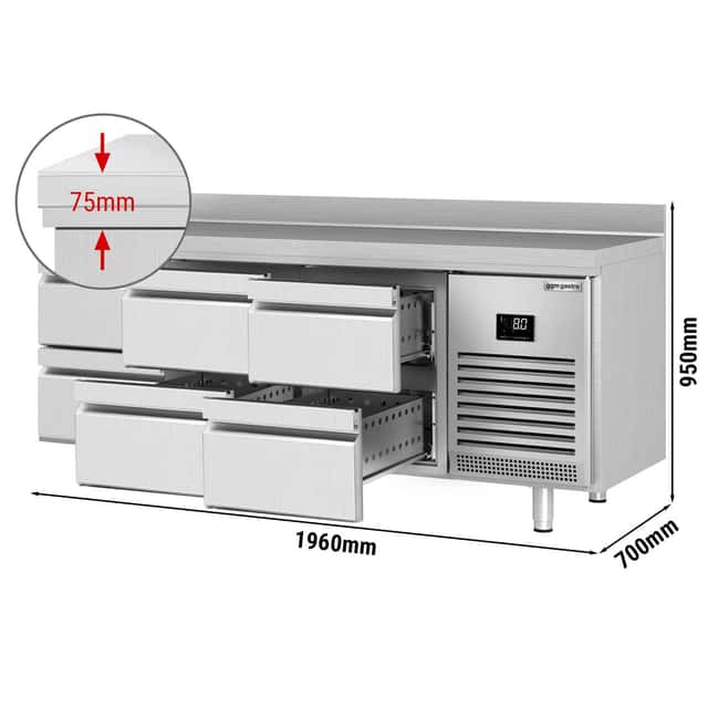 Kühltisch Premium PLUS - 1960x700mm - 6 Schubladen & Aufkantung