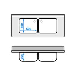 Spülschrank PREMIUM - 1400x600mm - mit 2 Becken mittig