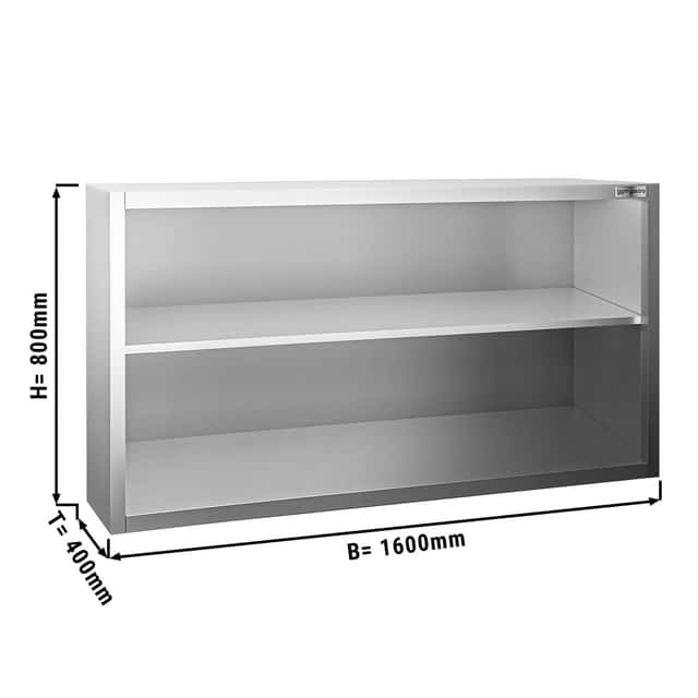 Edelstahl Wandhängeschrank PREMIUM - 1600x400mm - ohne Schiebetür - 800mm hoch