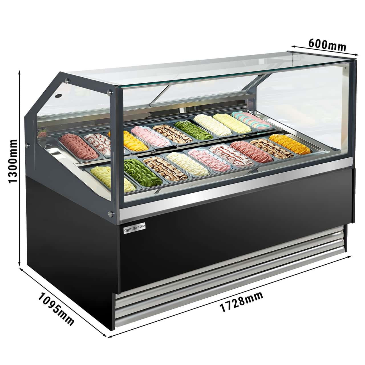 Ice cream counter THEO- 1730mm - air circulation - for 18x 5 liter containers - black