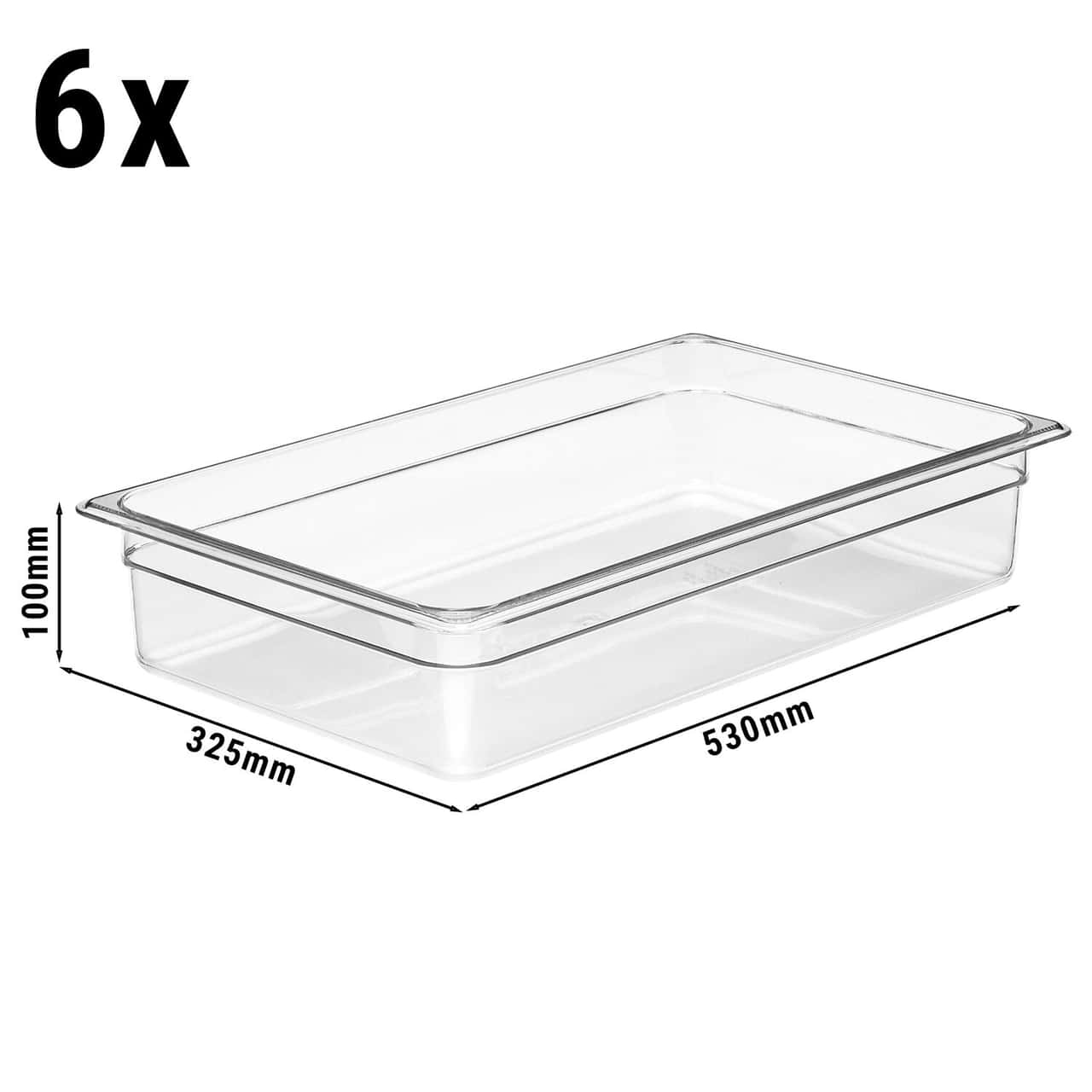 (6 Stück) CAMBRO | CAMWEAR® -  Polycarbonat GN-Behälter 1/1 - Clear - Tiefe 100 mm