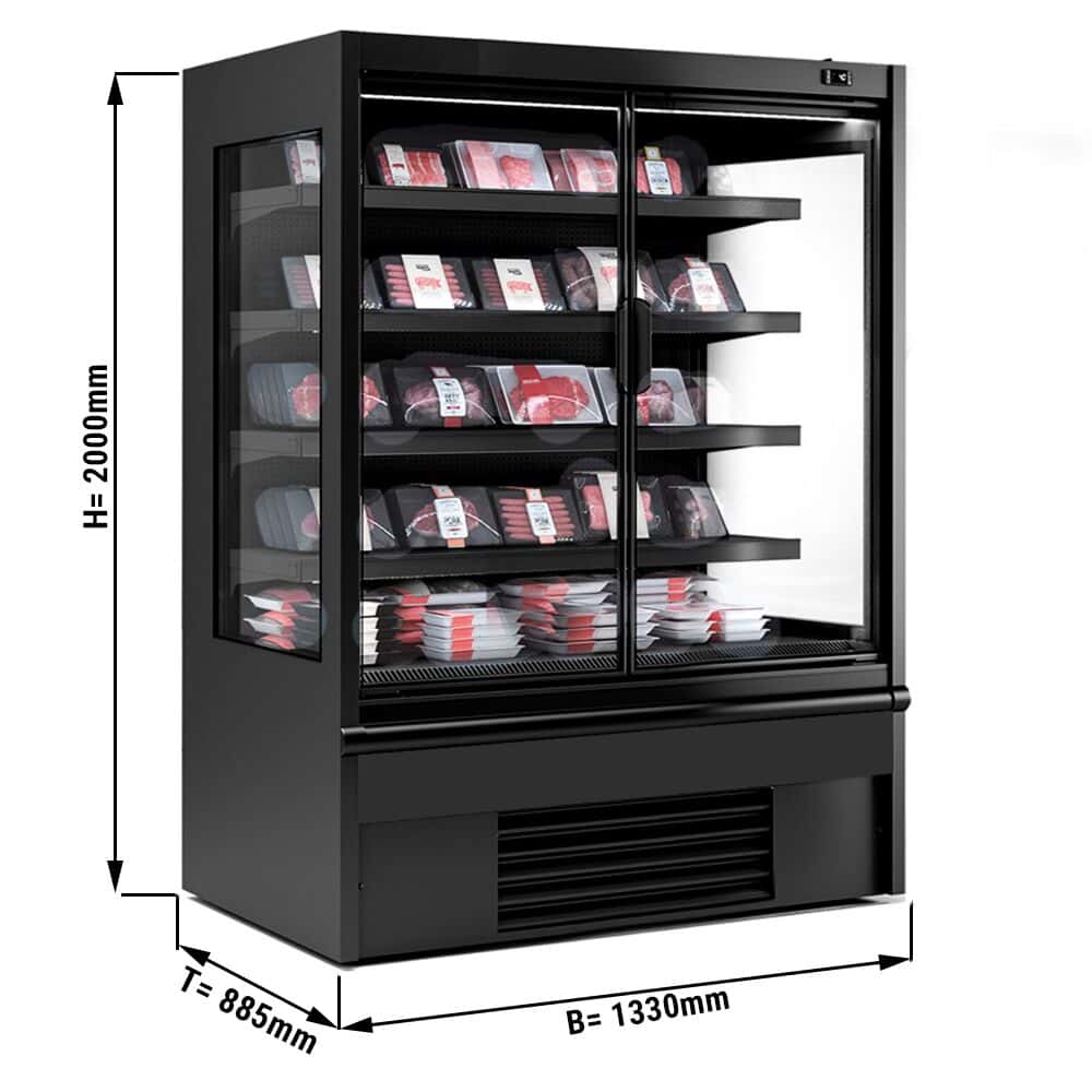 Wandkühlregal - 1330mm - 711 Liter - mit LED-Beleuchtung, isolierten Glastüren & 4 Ablagen