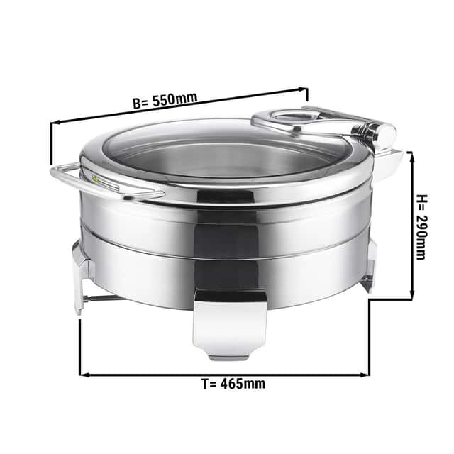 Edelstahl Chafing Dish - 5,7 Liter - Rund - mit Soft-Close-Glasdeckel