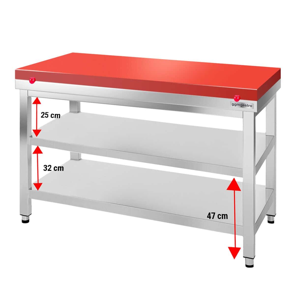 Edelstahl Arbeitstisch PREMIUM - 1400x600mm - mit Grundboden ohne Aufkantung inkl. Schneideplatte