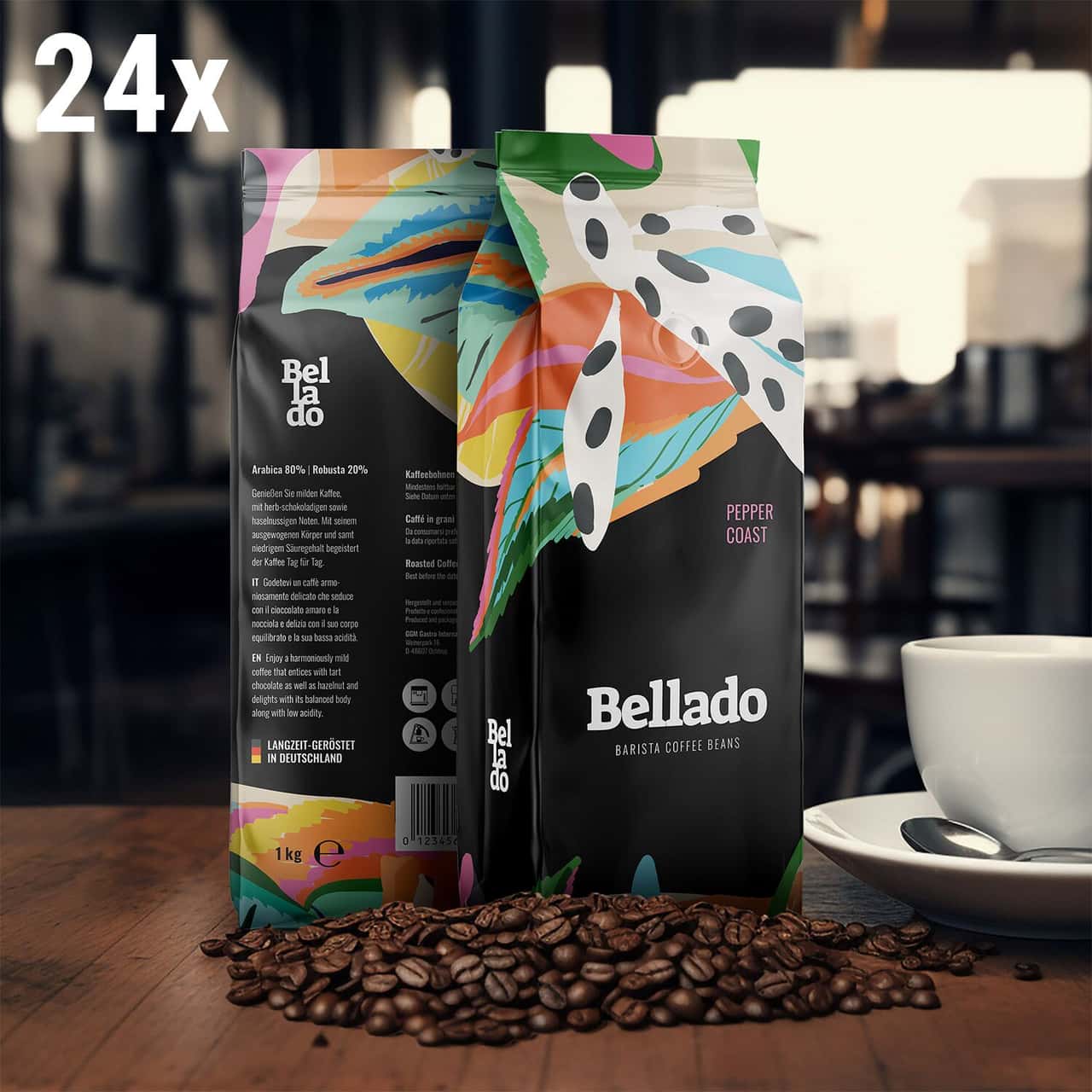 BELLADO | Kaffeebohnen "Pepper Coast" - 24x 1kg - 80% Arabica & 20% Robusta