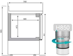 Kühltisch Premium PLUS - 978x700mm - mit 2 Glastüren & Aufkantung