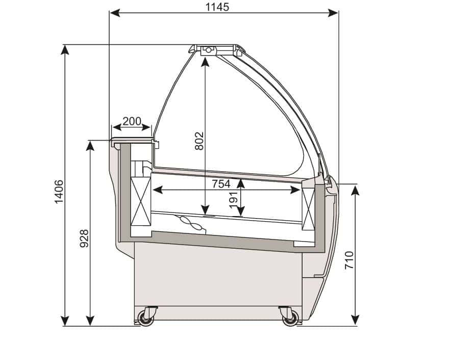 Zmrzlinový pult - 1,64 m x 1,14 m